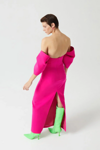 KADIN STRAPLEZ BALON KOL ABİYE ELBİSE