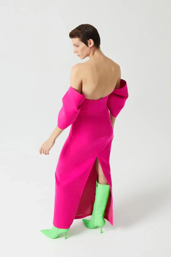 KADIN STRAPLEZ BALON KOL ABİYE ELBİSE