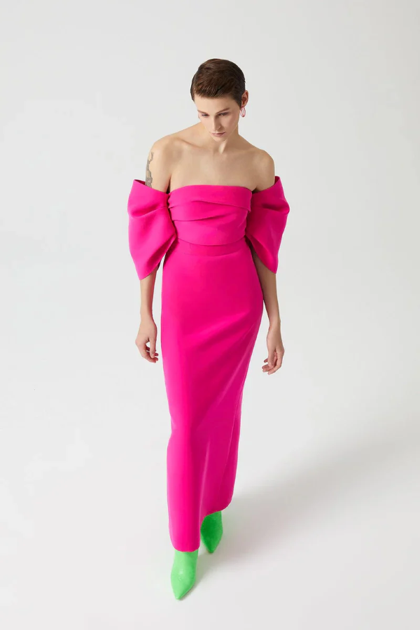 KADIN STRAPLEZ BALON KOL ABİYE ELBİSE