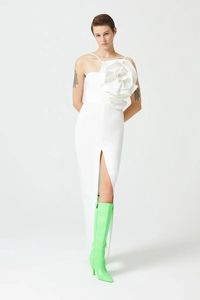 KADIN GÜL DETAYLI YIRTMAÇLI ABİYE ELBİSE