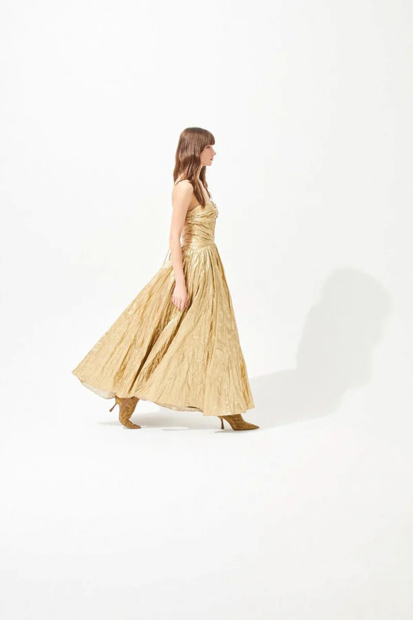 KADIN PARLAK DEKOLTELİ UZUN ABİYE ELBİSE