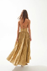 KADIN PARLAK DEKOLTELİ UZUN ABİYE ELBİSE