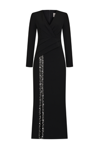 KADIN DRAPE DETAYLI YIRTMAÇLI ABİYE ELBİSE