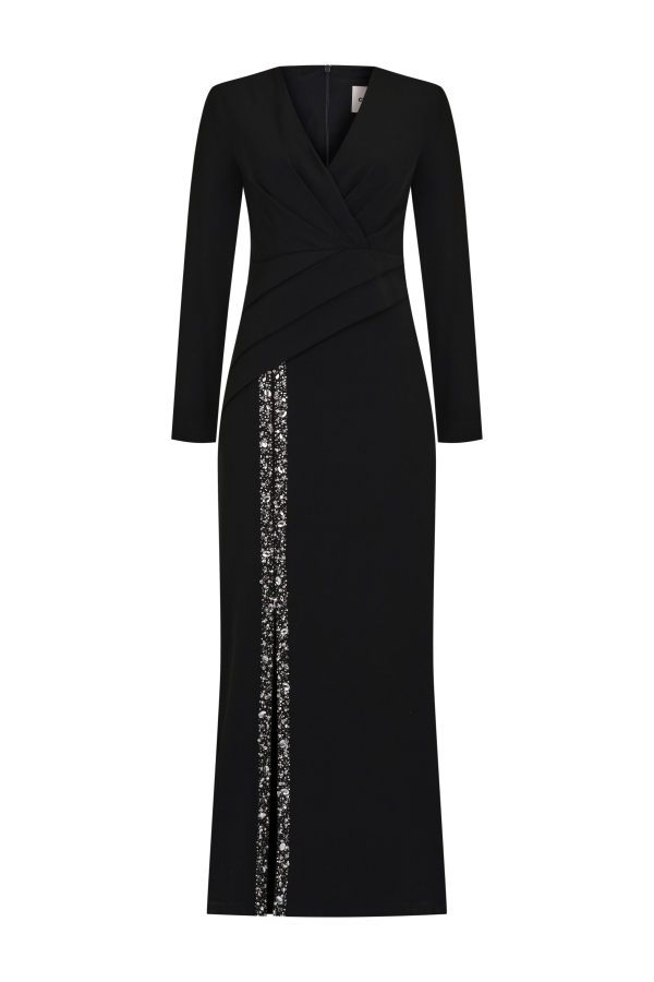 KADIN DRAPE DETAYLI YIRTMAÇLI ABİYE ELBİSE