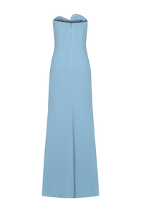 ASİMETRİK YAKA YIRTMAÇLI UZUN ABİYE ELBİSE