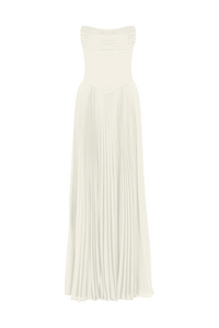 KADIN STRAPLEZ DRAPELİ PLİSELİ ABİYE UZUN ELBİSE