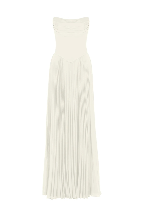 KADIN STRAPLEZ DRAPELİ PLİSELİ ABİYE UZUN ELBİSE