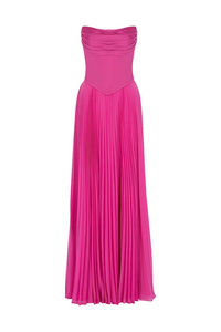 KADIN STRAPLEZ DRAPELİ PLİSELİ ABİYE UZUN ELBİSE