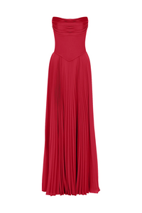 KADIN STRAPLEZ DRAPELİ PLİSELİ ABİYE UZUN ELBİSE