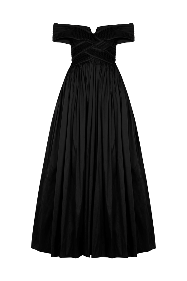 GÖGÜS DEKOLTELİ OMZU AÇIK ABİYE UZUN ELBİSE