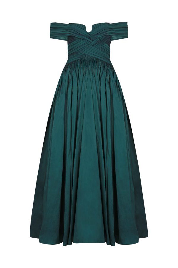 GÖGÜS DEKOLTELİ OMZU AÇIK ABİYE UZUN ELBİSE