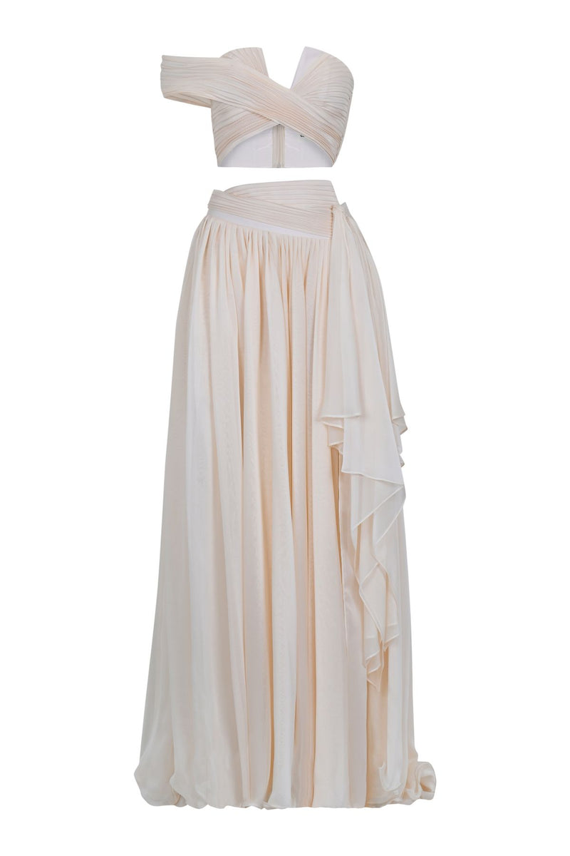 KADIN YIRTMAÇLI CROP ETEK UZUN ABİYE ELBİSE