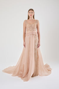 KADIN V YAKA TAŞ İŞLEME DETAYLI PELERİNLİ ABİYE ELBİSE