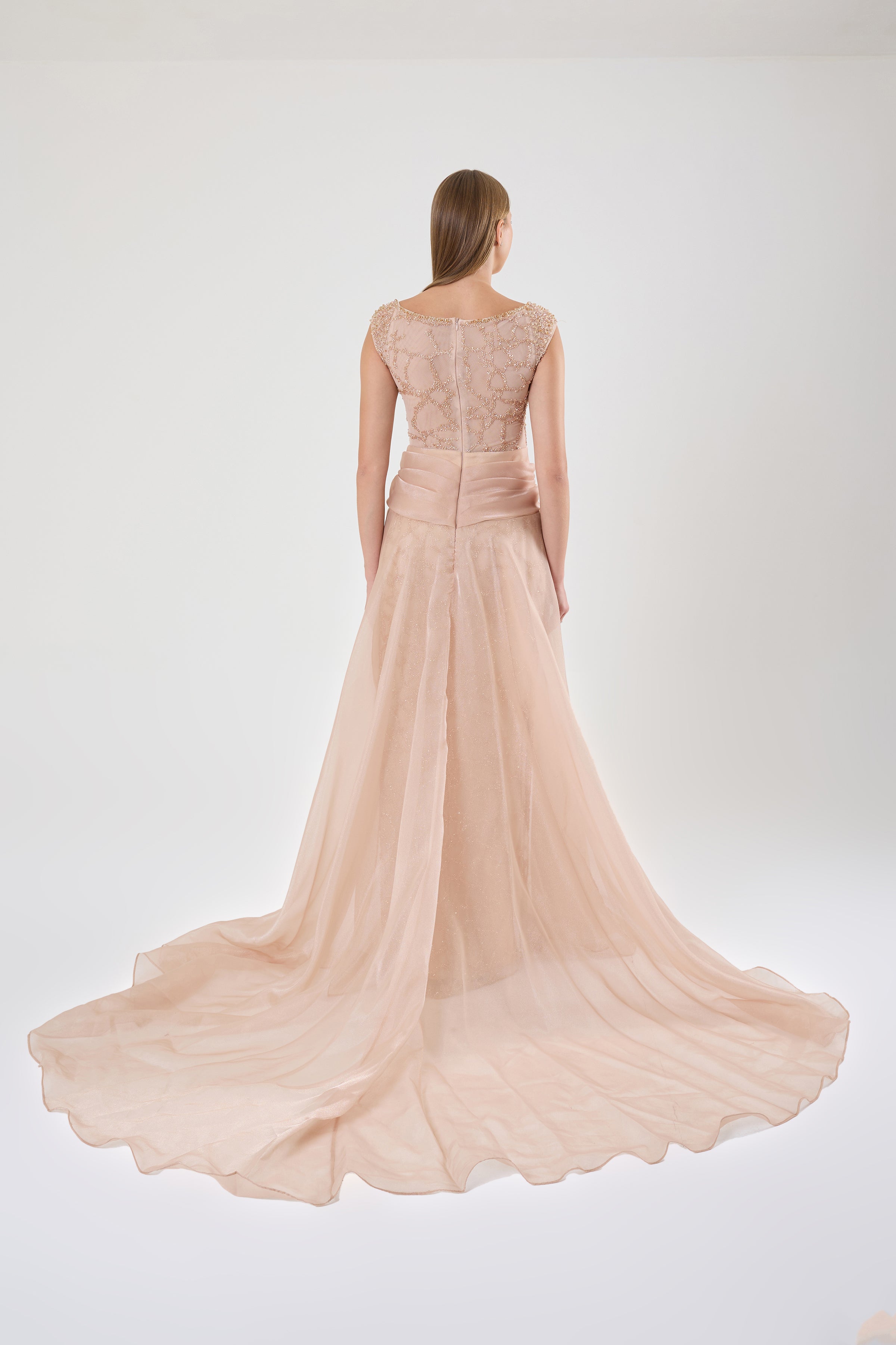 KADIN V YAKA TAŞ İŞLEME DETAYLI PELERİNLİ ABİYE ELBİSE