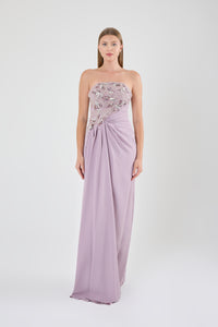 KADIN ABİYE STRAPLEZ TAŞ İŞLEME DETAYLI UZUN ELBİSE