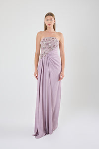 KADIN ABİYE STRAPLEZ TAŞ İŞLEME DETAYLI UZUN ELBİSE