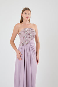 KADIN ABİYE STRAPLEZ TAŞ İŞLEME DETAYLI UZUN ELBİSE