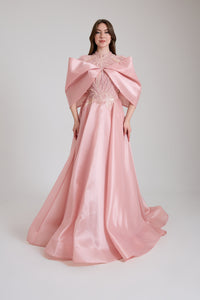 OMUZ DETAYLI TAŞ AKSESUARLI UZUN ABİYE ELBİSE