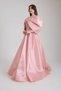 OMUZ DETAYLI TAŞ AKSESUARLI UZUN ABİYE ELBİSE