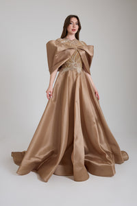 OMUZ DETAYLI TAŞ AKSESUARLI UZUN ABİYE ELBİSE