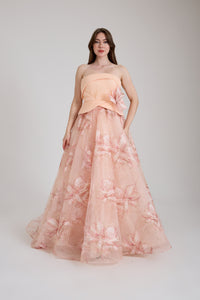 KADIN ÇİÇEK DESENLİ KABARIK KINA NİŞAN ABİYE