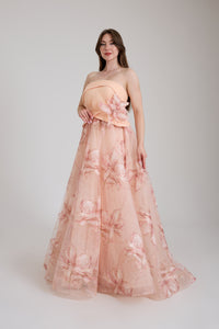 KADIN ÇİÇEK DESENLİ KABARIK KINA NİŞAN ABİYE