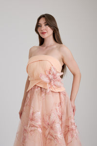 KADIN ÇİÇEK DESENLİ KABARIK KINA NİŞAN ABİYE