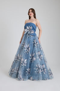 KADIN ÇİÇEK DESENLİ KABARIK KINA NİŞAN ABİYE