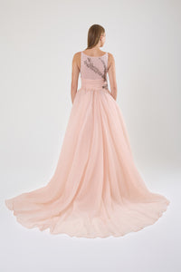 KADIN UZUN PELERİNLİ TAŞ İŞLEMELİ PUDRA ABİYE ELBİSE