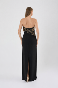 KADIN ABİYE STRAPLEZ TAŞ İŞLEME DETAYLI UZUN ELBİSE