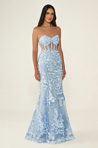 KADIN UZUN ABİYE KALP YAKA TRANSPARAN BALIK ABİYE ELBİSE