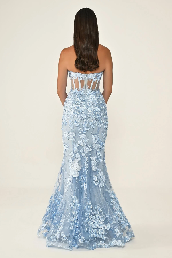 KADIN UZUN ABİYE KALP YAKA TRANSPARAN BALIK ABİYE ELBİSE