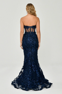 KADIN UZUN ABİYE KALP YAKA TRANSPARAN BALIK ABİYE ELBİSE