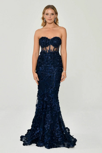 KADIN UZUN ABİYE KALP YAKA TRANSPARAN BALIK ABİYE ELBİSE