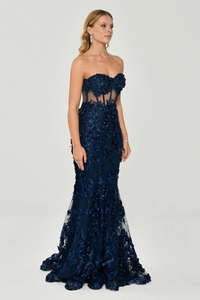 KADIN UZUN ABİYE KALP YAKA TRANSPARAN BALIK ABİYE ELBİSE