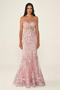 KADIN UZUN ABİYE KALP YAKA TRANSPARAN BALIK ABİYE ELBİSE