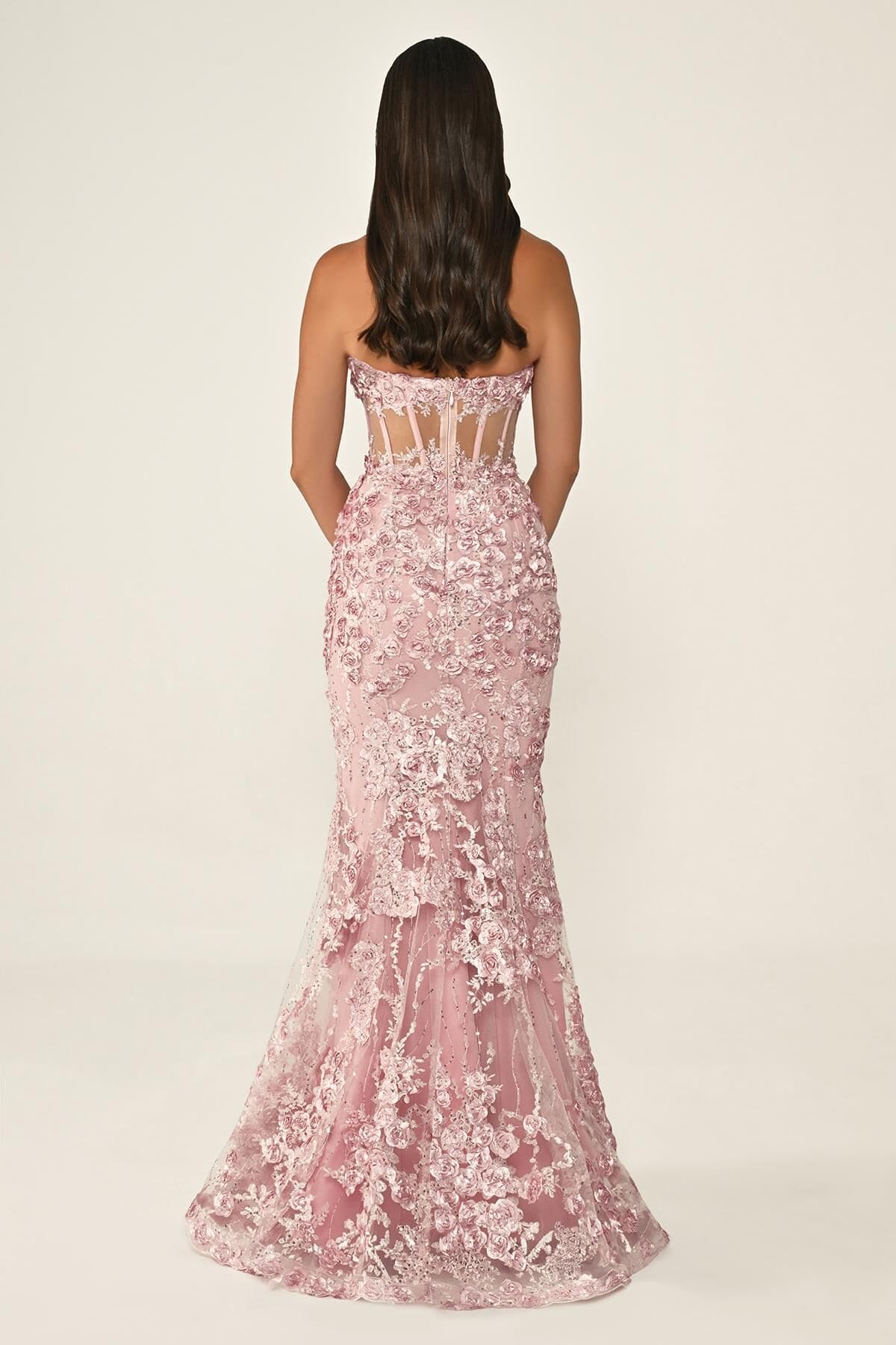 KADIN UZUN ABİYE KALP YAKA TRANSPARAN BALIK ABİYE ELBİSE