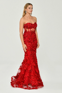 KADIN UZUN ABİYE KALP YAKA TRANSPARAN BALIK ABİYE ELBİSE