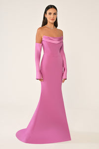 STRAPLEZ DEGAJE YAKA ELDİVEN DETAYLI ŞIK ABİYE