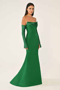 STRAPLEZ DEGAJE YAKA ELDİVEN DETAYLI ŞIK ABİYE