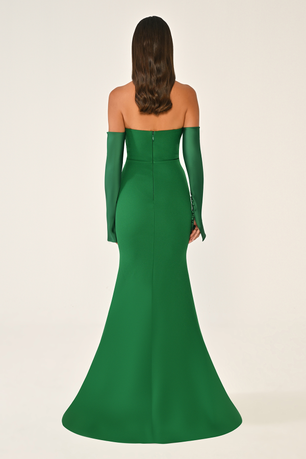 STRAPLEZ DEGAJE YAKA ELDİVEN DETAYLI ŞIK ABİYE