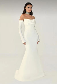 STRAPLEZ DEGAJE YAKA ELDİVEN DETAYLI ŞIK ABİYE