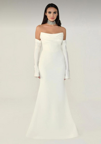 STRAPLEZ DEGAJE YAKA ELDİVEN DETAYLI ŞIK ABİYE