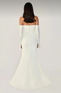 STRAPLEZ DEGAJE YAKA ELDİVEN DETAYLI ŞIK ABİYE