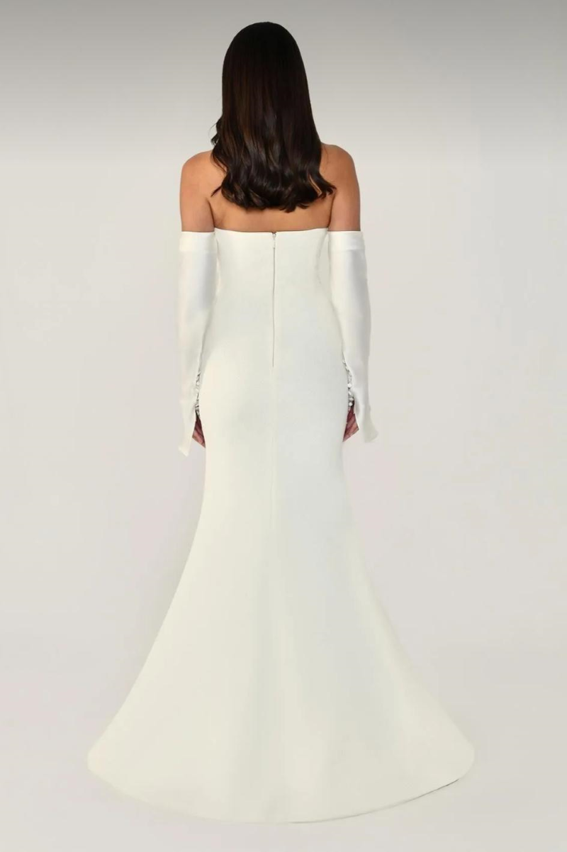 STRAPLEZ DEGAJE YAKA ELDİVEN DETAYLI ŞIK ABİYE