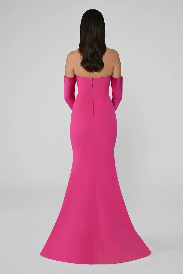 STRAPLEZ DEGAJE YAKA ELDİVEN DETAYLI ŞIK ABİYE