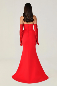 STRAPLEZ DEGAJE YAKA ELDİVEN DETAYLI ŞIK ABİYE