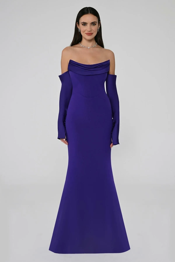 STRAPLEZ DEGAJE YAKA ELDİVEN DETAYLI ŞIK ABİYE