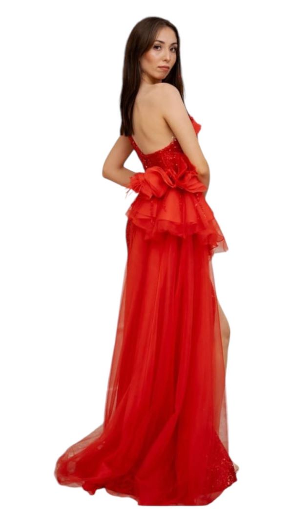 ORGANZE DETAYLI PAYETLİ ŞIK UZUN YIRTMAÇLI ABİYE