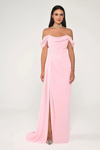 STRAPLEZ YAKA DÜŞÜK KOL YIRTMAÇLI UZUN ŞİFON ABİYE